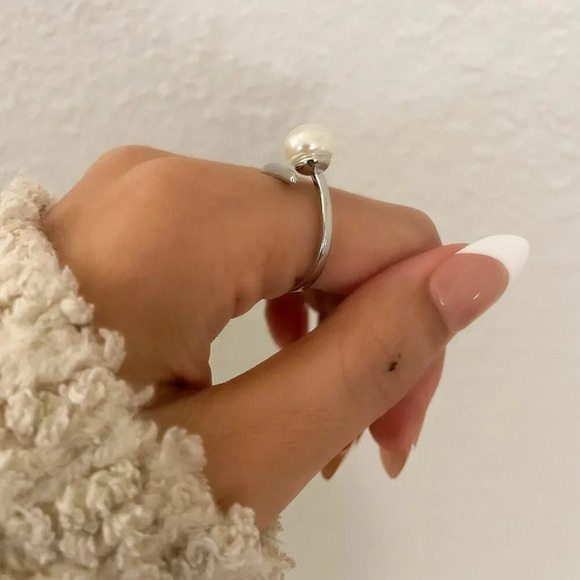 925 Sterling Silver Pearl Ring Bar Ring Minimalist Dainty Ring Pearl Accent Ring - Picture 6 of 8